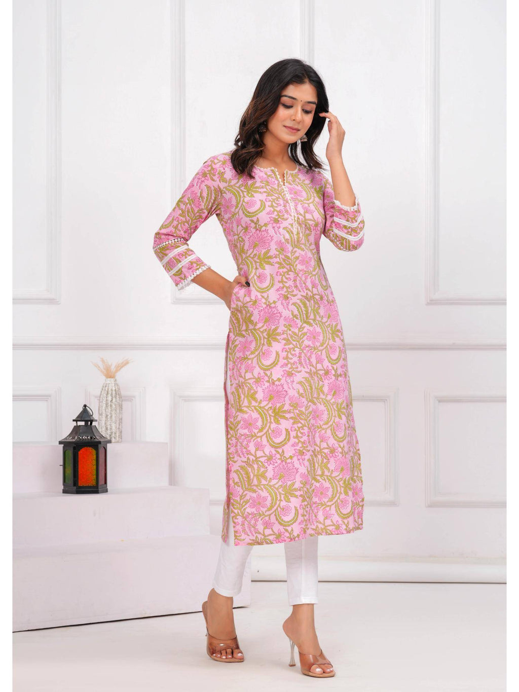 Pink Ethnic Printed Straight Kurta | FY93 - view 5