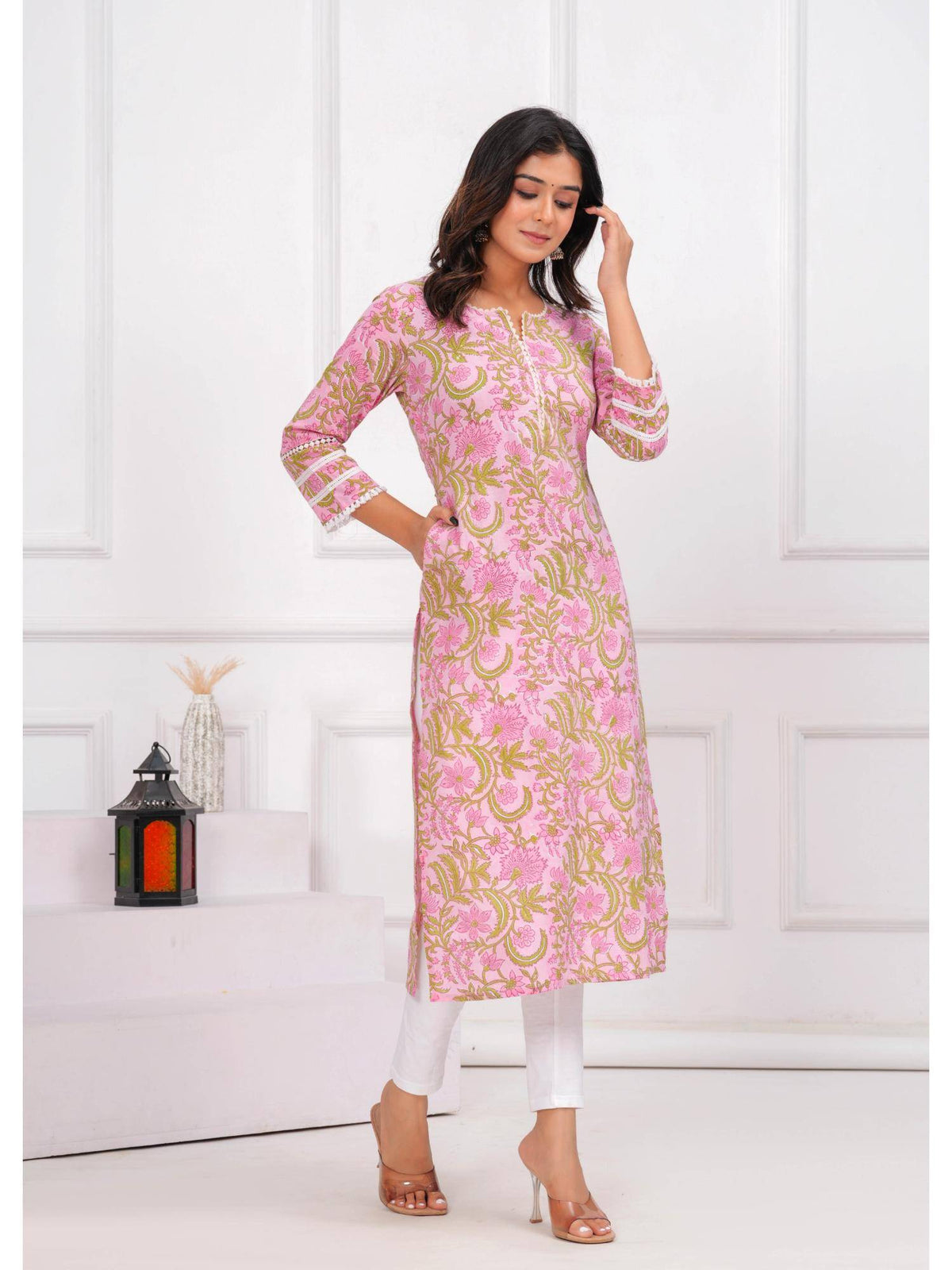 Pink Ethnic Printed Straight Kurta | FY93 - view 5