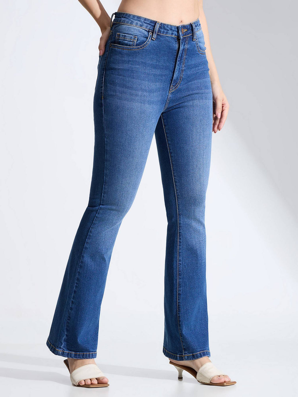 Blue High Rise Stretch Flared Denim Jeans | ST23 - view 1