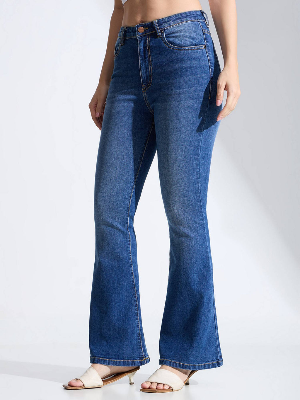 Blue High Rise Stretch Flared Denim Jeans | ST23 - view 2