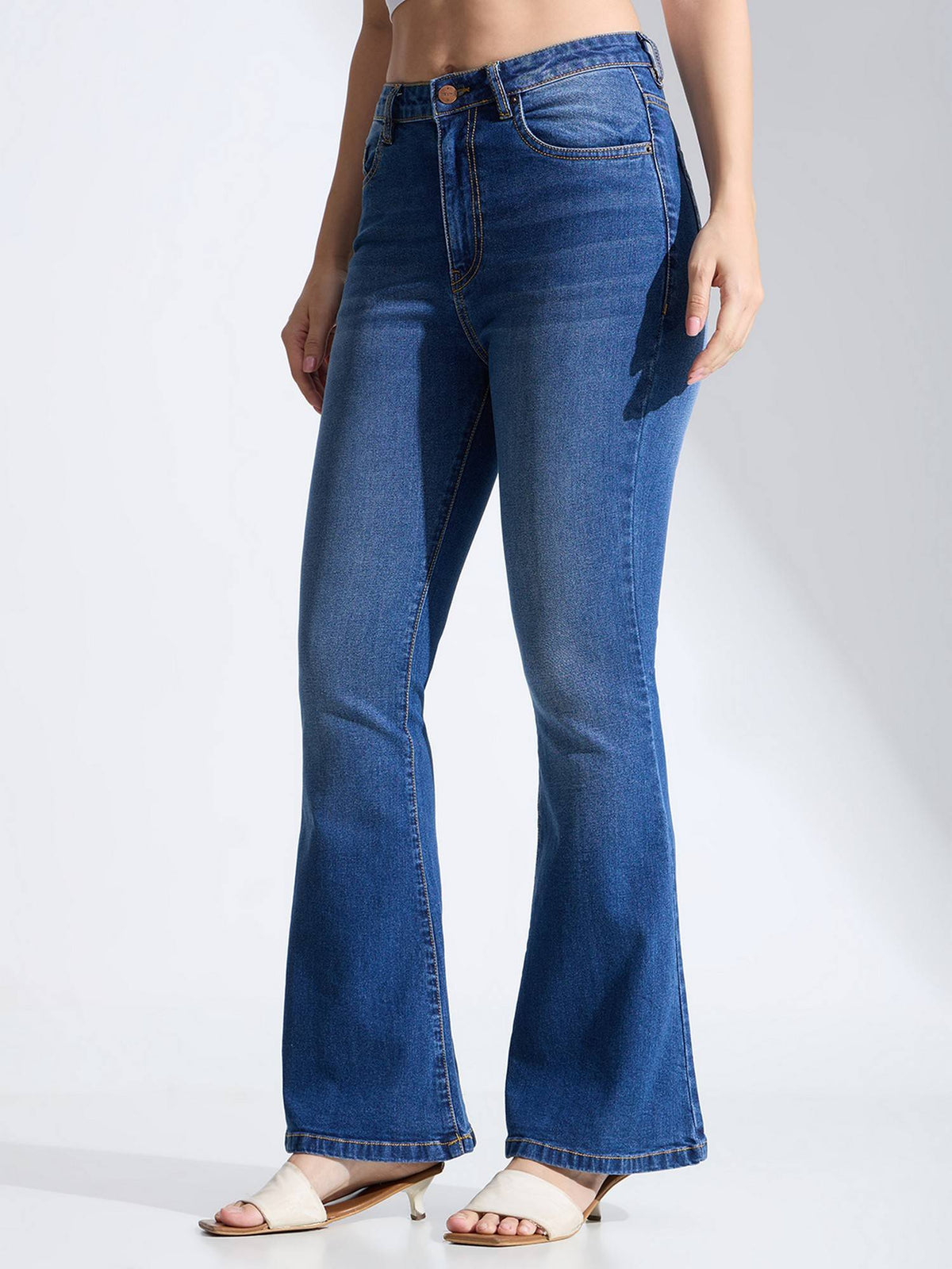 Blue High Rise Stretch Flared Denim Jeans | ST23 - view 2