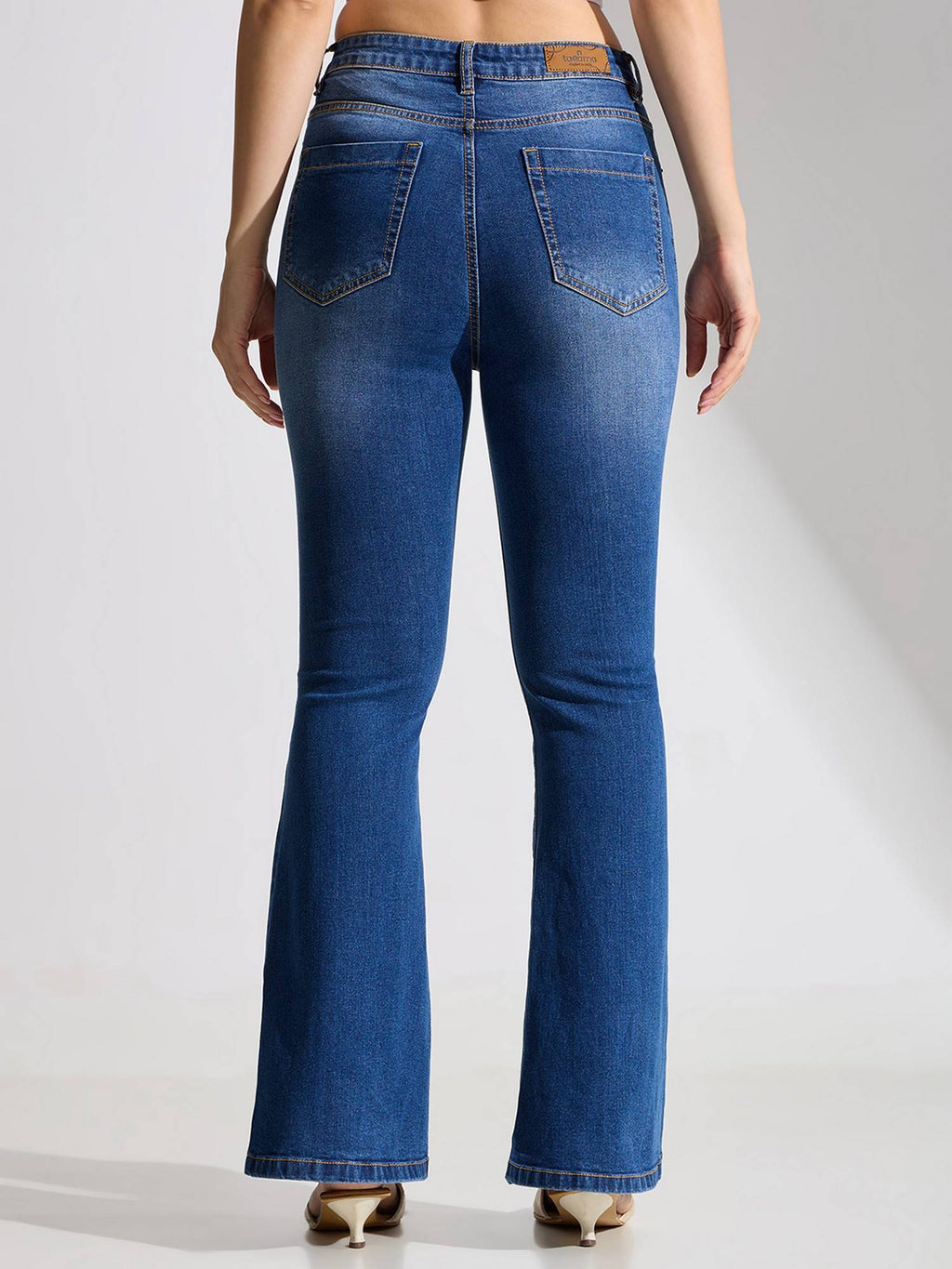 Blue High Rise Stretch Flared Denim Jeans | ST23 - view 3