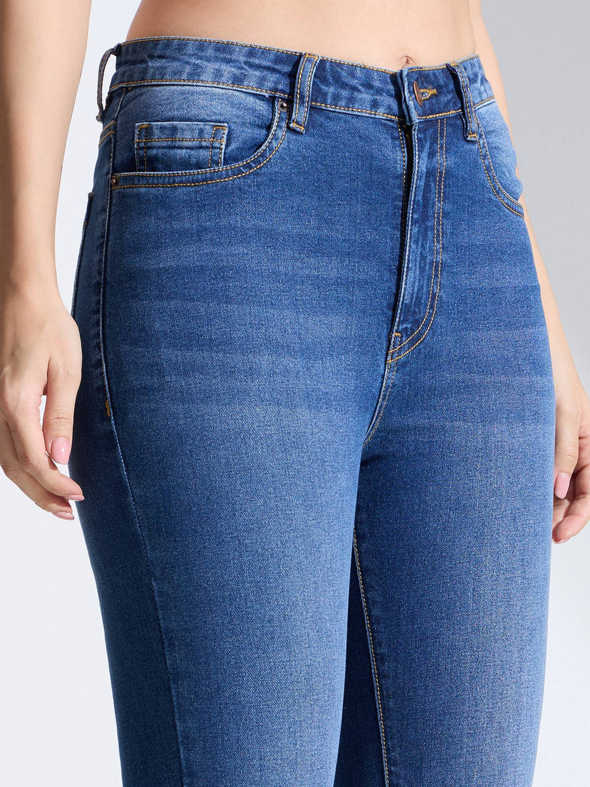 Blue High Rise Stretch Flared Denim Jeans | ST23 - view 4