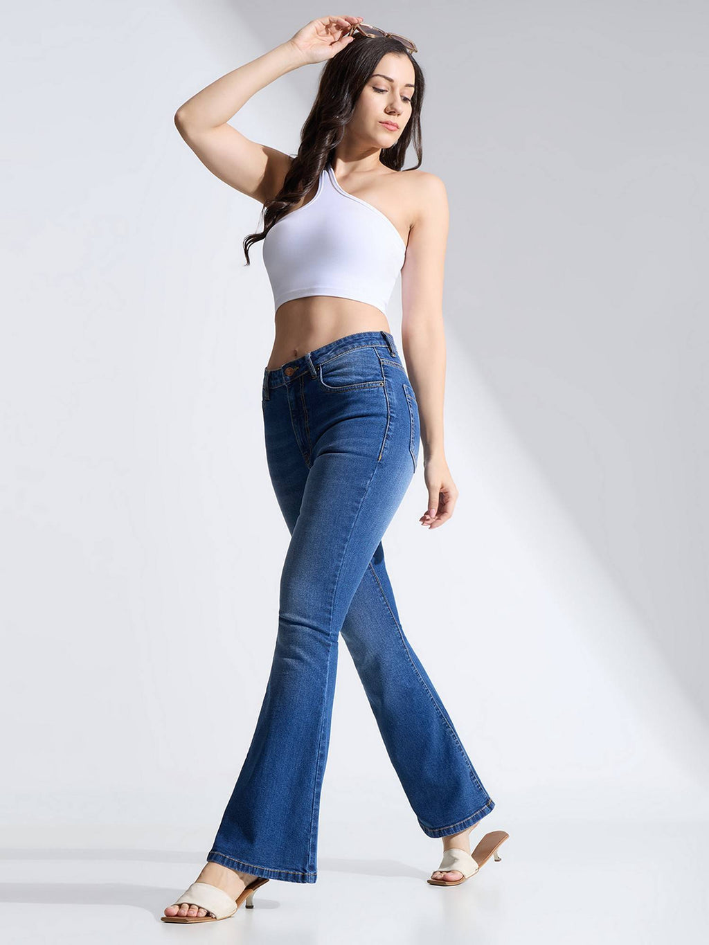 Blue High Rise Stretch Flared Denim Jeans | ST23 - view 5