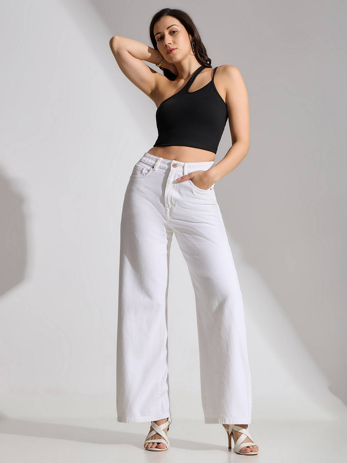 White High Rise Clean Wide Leg Jeans | WL90 - view 6