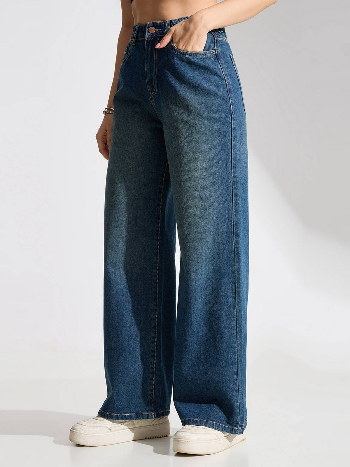 Blue High Rise Vintage Wash Wide Leg Jeans | WL90 - view 3