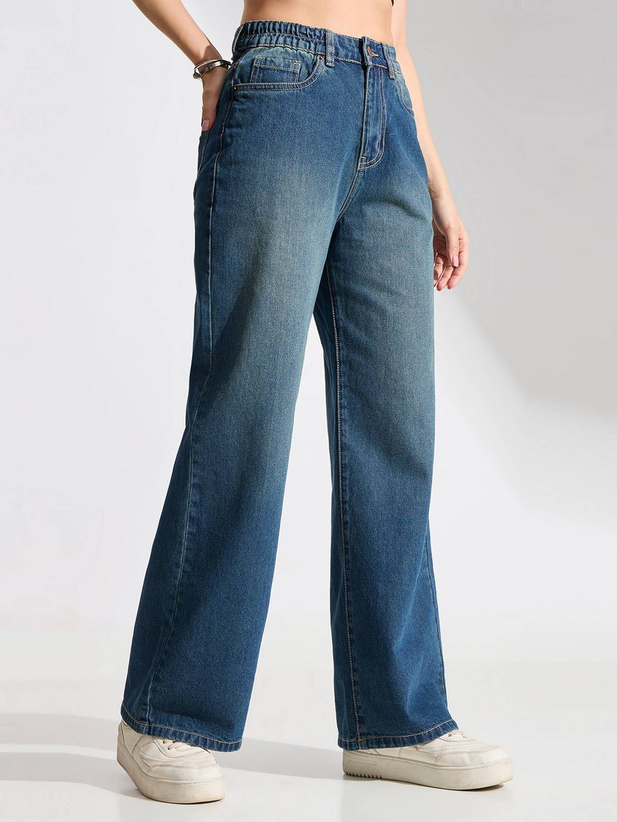 Blue High Rise Vintage Wash Wide Leg Jeans | WL90 - view 4