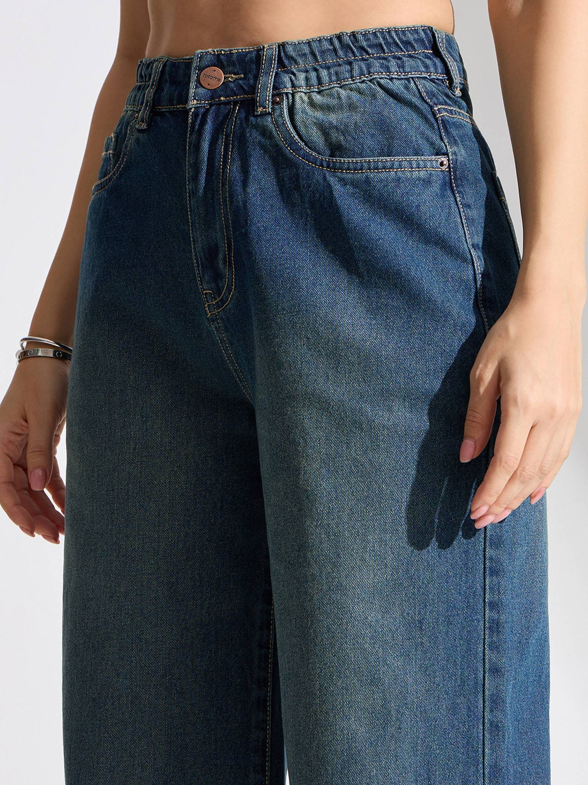 Blue High Rise Vintage Wash Wide Leg Jeans | WL90 - view 5