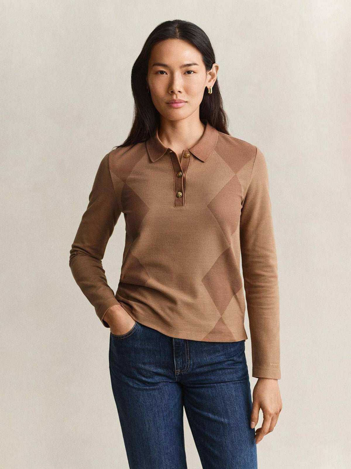 Women Brown Regular Fit Pure Cotton Polo T-Shirt | PW43 - view 1