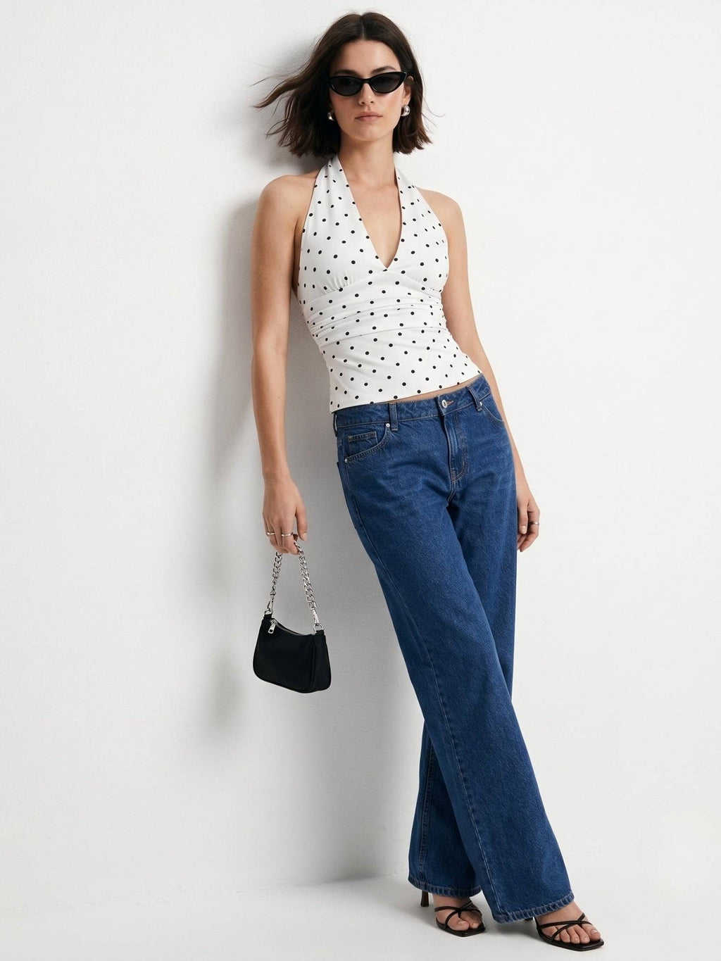 White Halter Neck Polka Dotted Peplum Top | HT67 - view 3