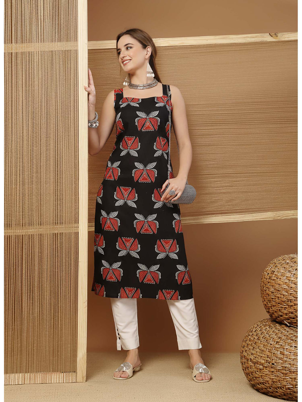 Women's Rust Block Printed Cotton Straight Kurta | FY93 - view 16