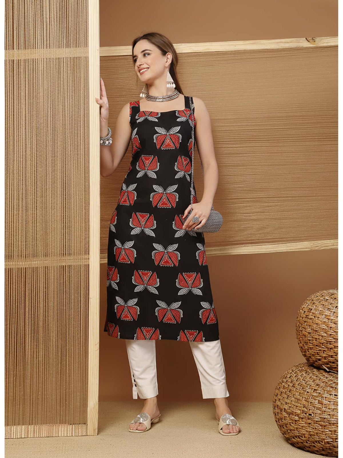 Women's Rust Block Printed Cotton Straight Kurta | FY93 - view 16