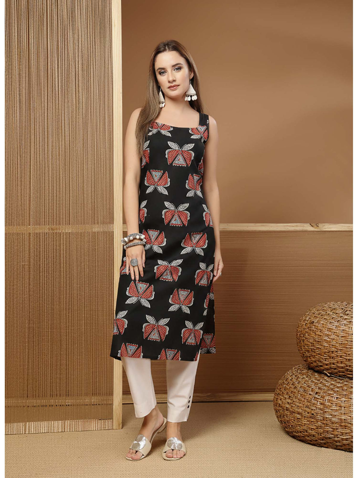 Women's Rust Block Printed Cotton Straight Kurta | FY93 - view 20