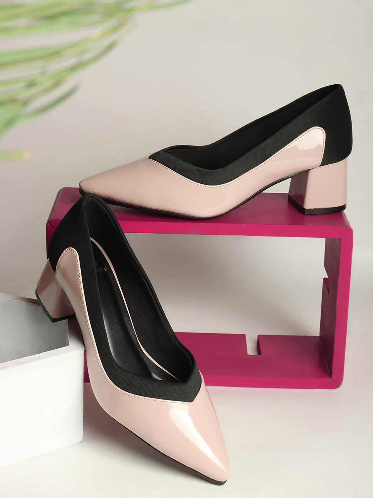 Women Two-Tone Lavender Block Heel Pumps | H78 - view 4