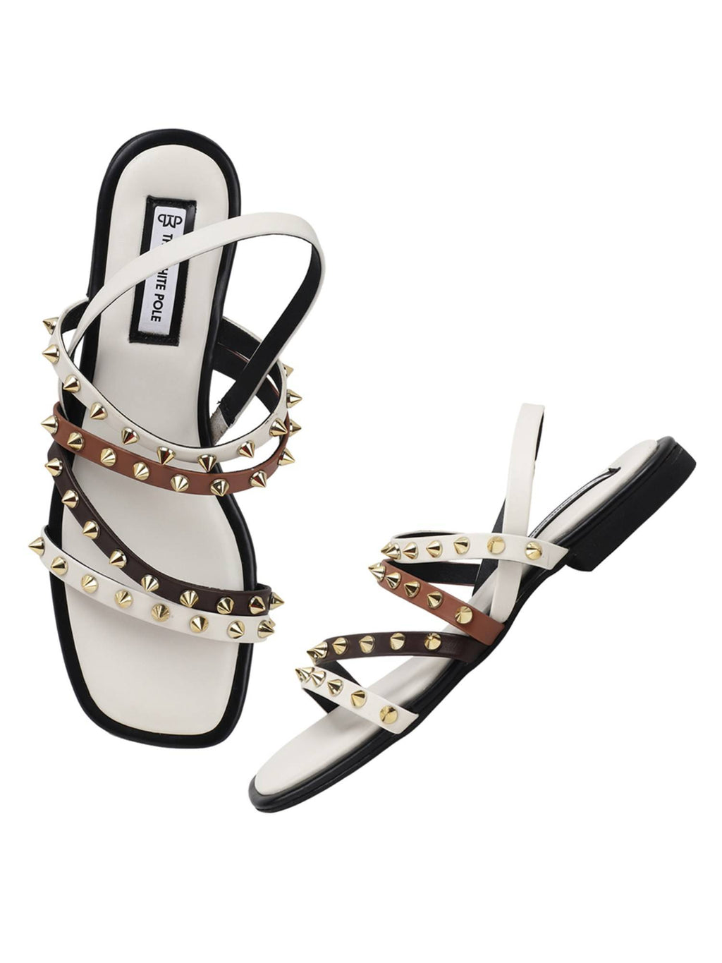 Stylish Leather White Sandals with Studded Straps Effortless Elegance | SD89 - view 3