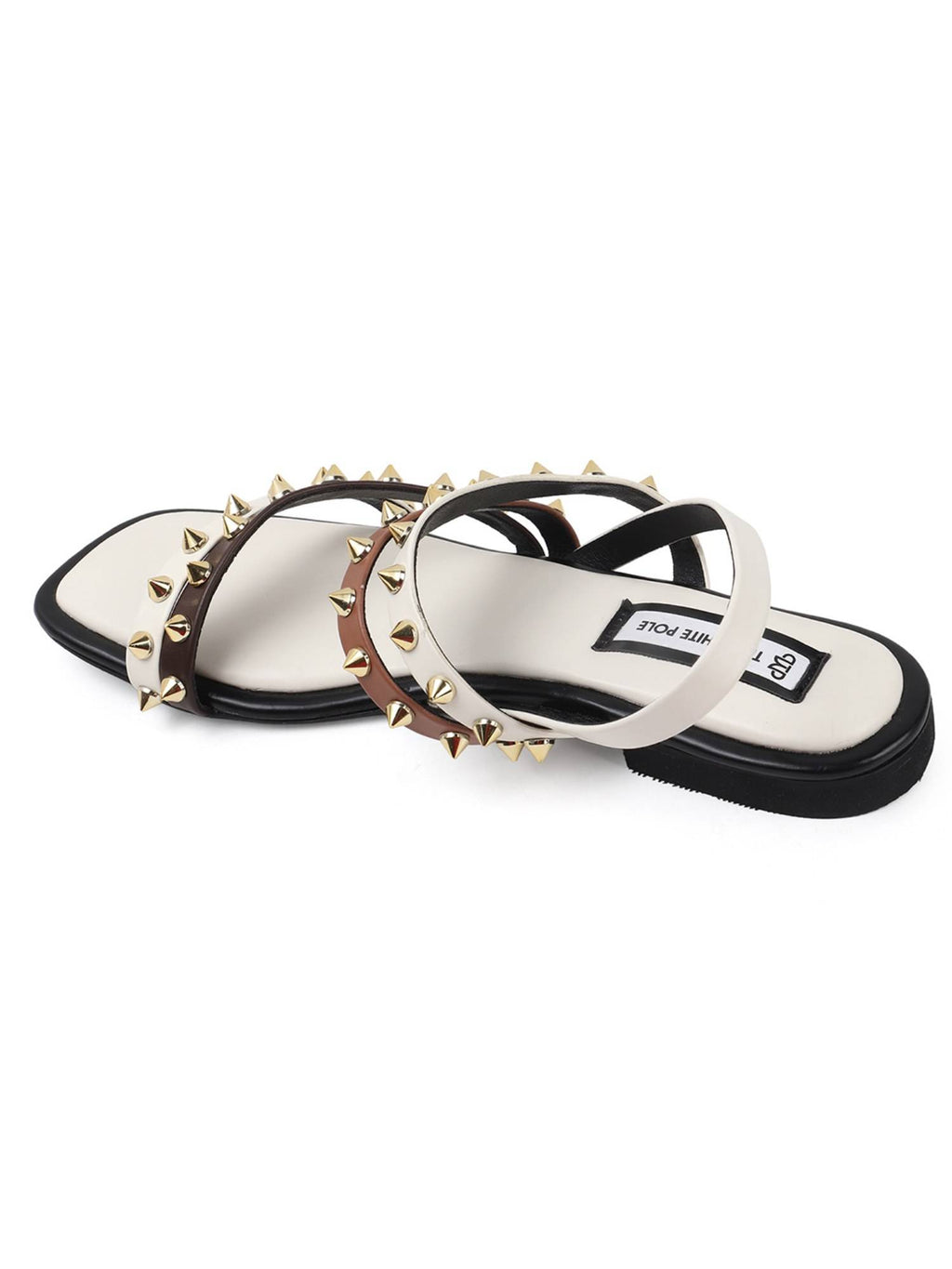 Stylish Leather White Sandals with Studded Straps Effortless Elegance | SD89 - view 5