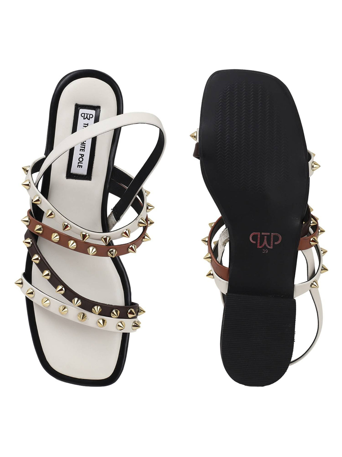 Stylish Leather White Sandals with Studded Straps Effortless Elegance | SD89 - view 8