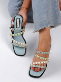 Stylish Leather Blue Sandals with Studded Straps Effortless | SD89 - view 1