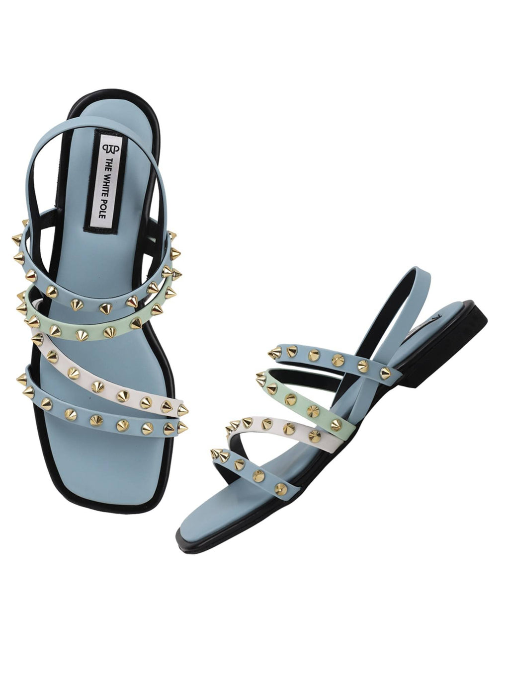 Stylish Leather Blue Sandals with Studded Straps Effortless | SD89 - view 3