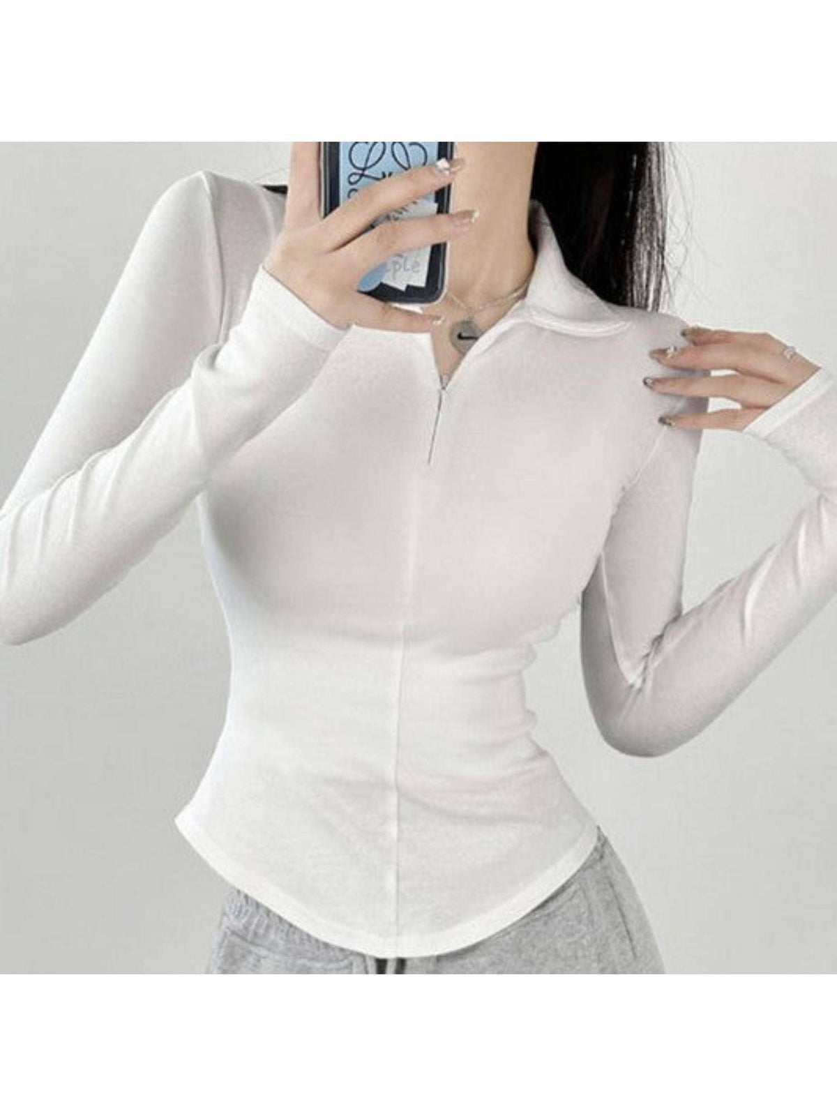 White Front Zipper Full Sleeves T-Shirt | PW43 - view 2