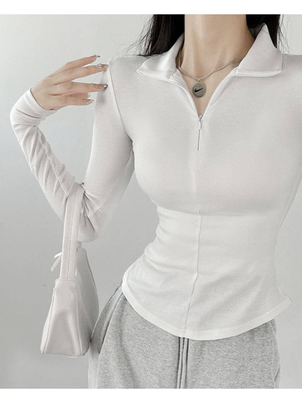 White Front Zipper Full Sleeves T-Shirt | PW43 - view 4
