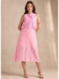 Orange Sleeveless Schiffli Midi Dress | D56 - view 7