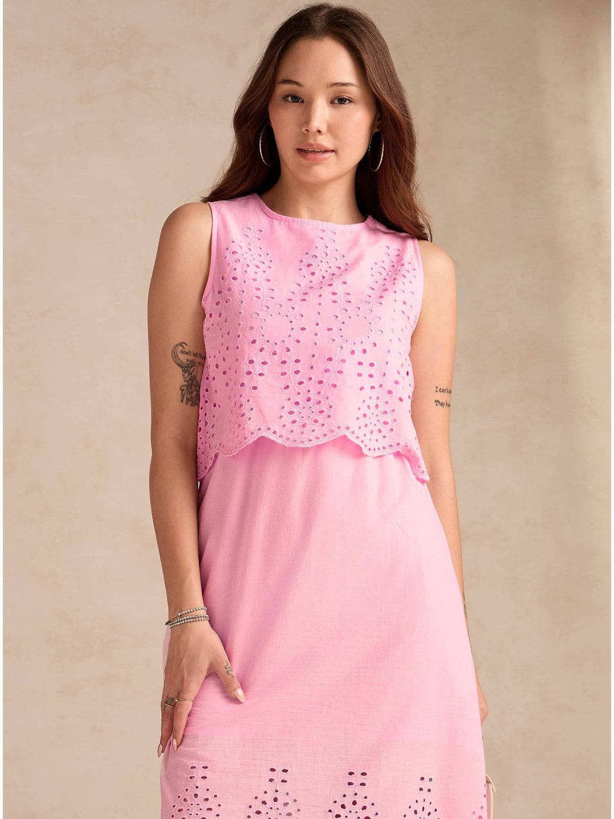 Orange Sleeveless Schiffli Midi Dress | D56 - view 8