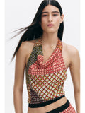Women Red Cowl-Neck Halterneck Top | HT67 - view 1