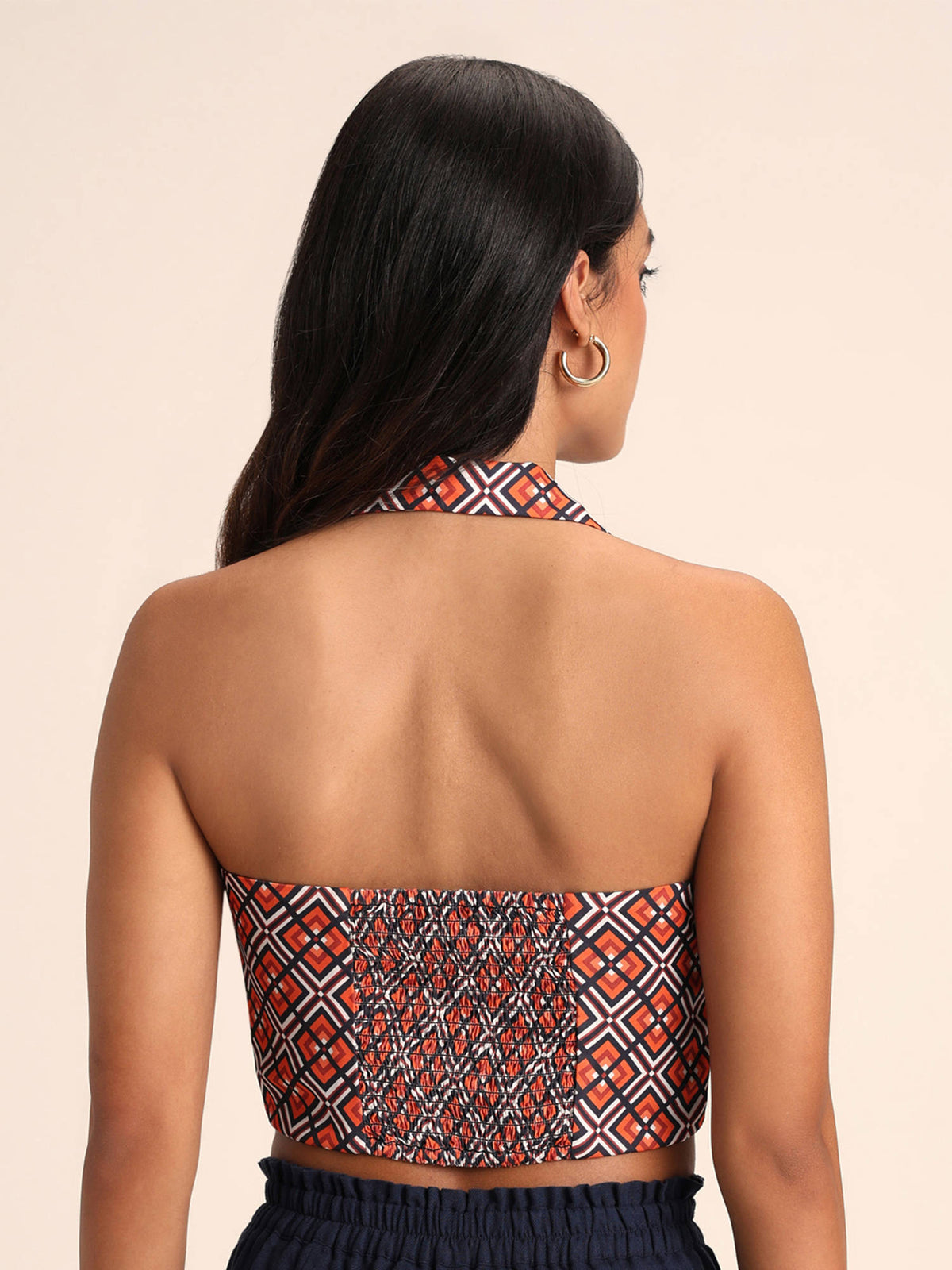 Multicolor Geometric Print Lapel Collar Sleeveless Crop Top | CT61 - view 2