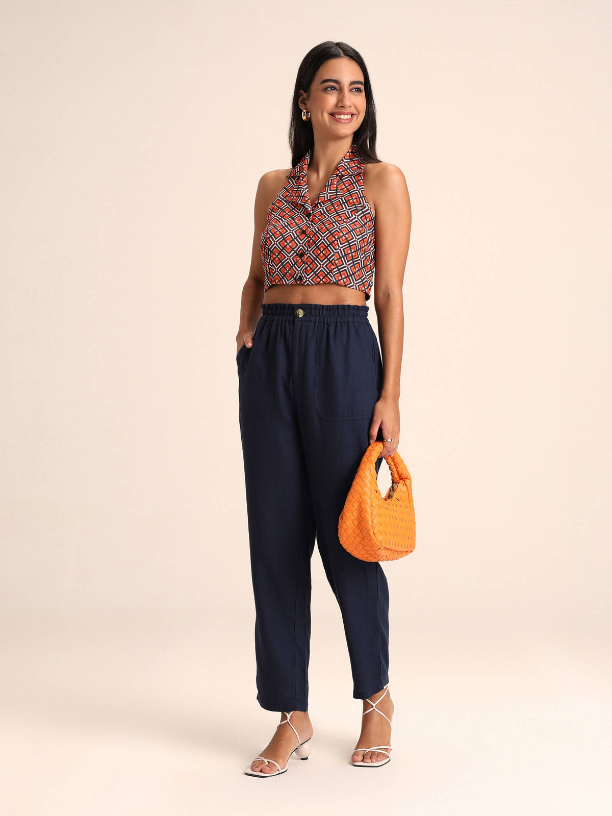 Multicolor Geometric Print Lapel Collar Sleeveless Crop Top | CT61 - view 4