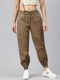 Women Solid Khaki Cotton Cargo Joggers | WJ89 - view 1