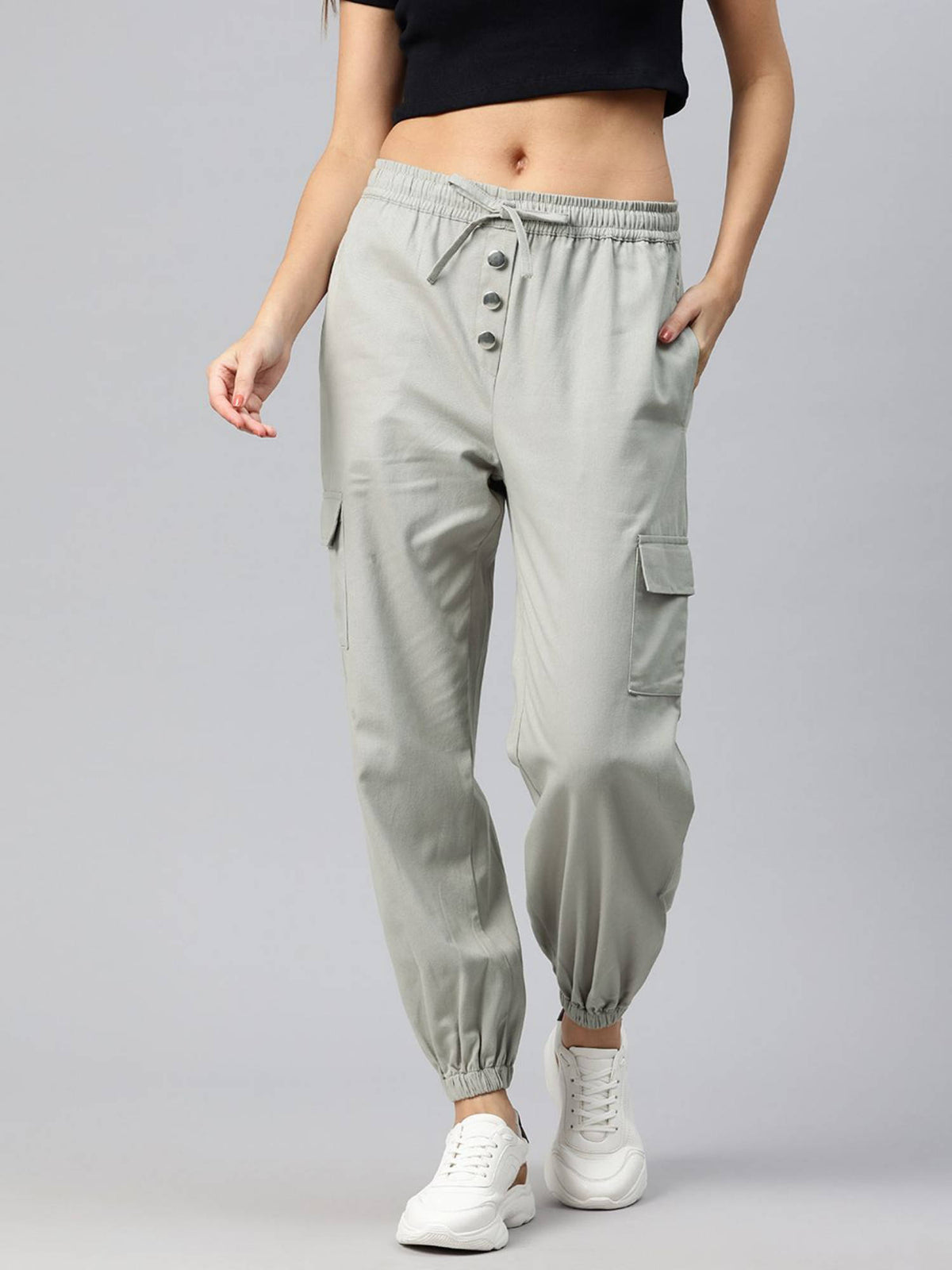 Women Solid Khaki Cotton Cargo Joggers | WJ89 - view 22