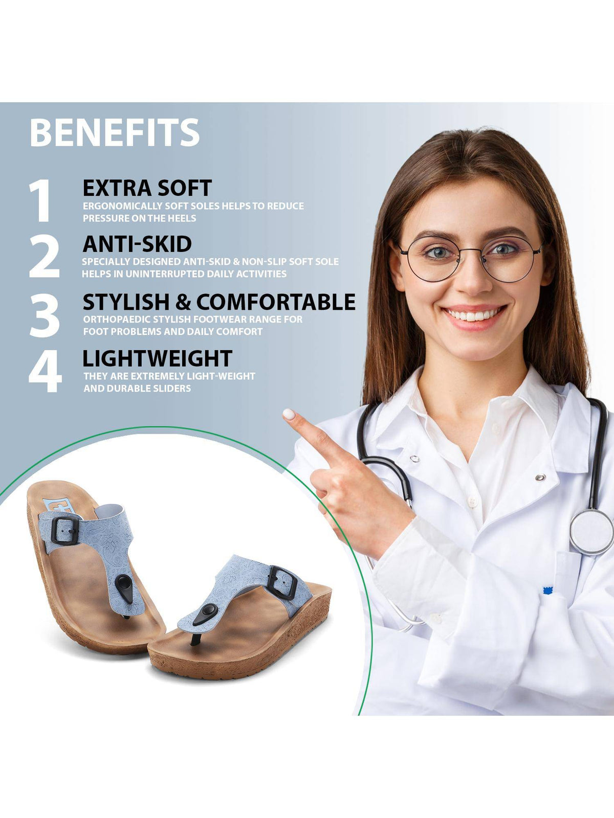 Women's Adjustable Buckle Orthopaedic Toe Ring Sandals - Blue | SD89 - view 9