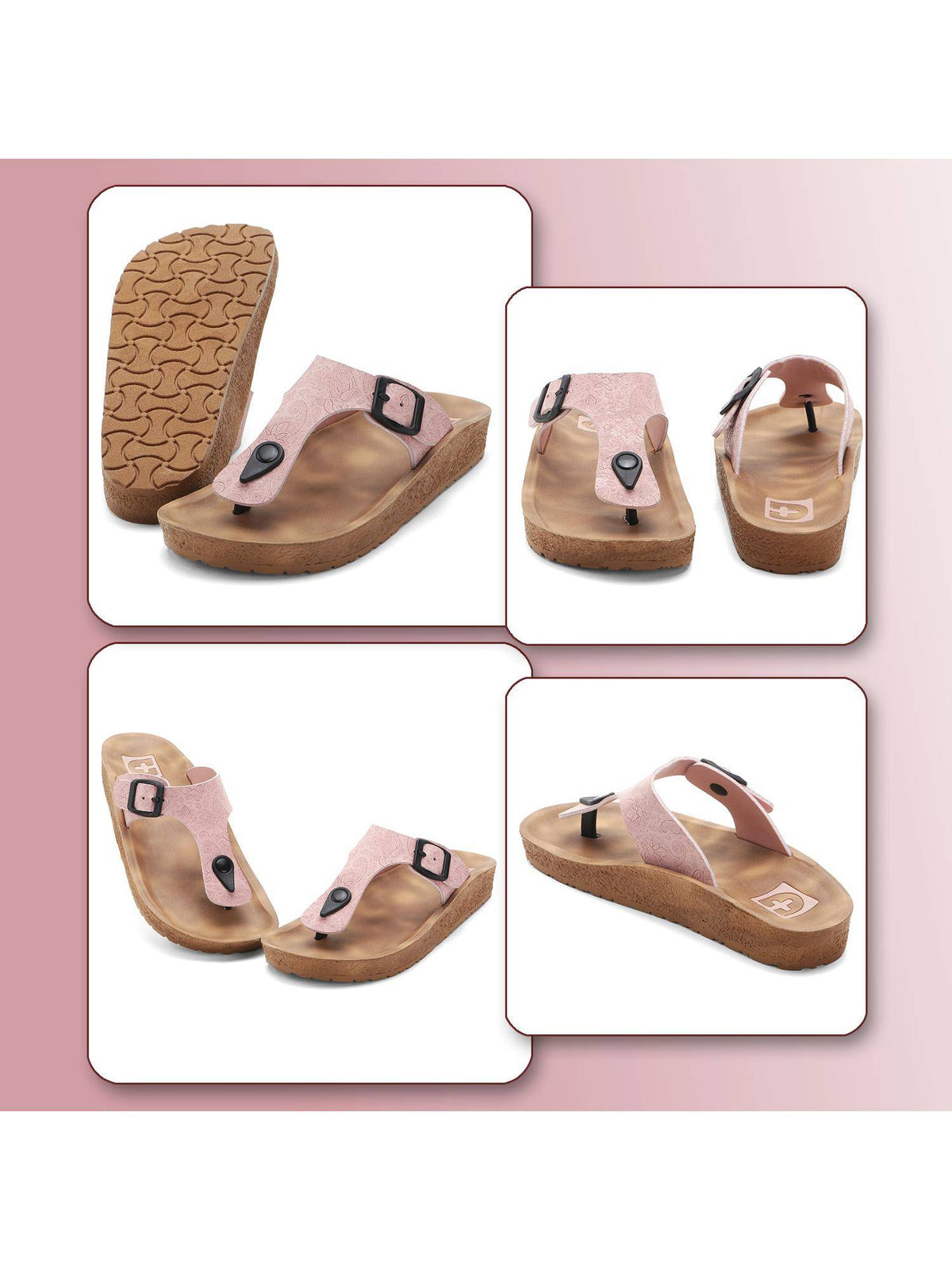 Women's Adjustable Buckle Orthopaedic Toe Ring Sandals - Peach | SD89 - view 8
