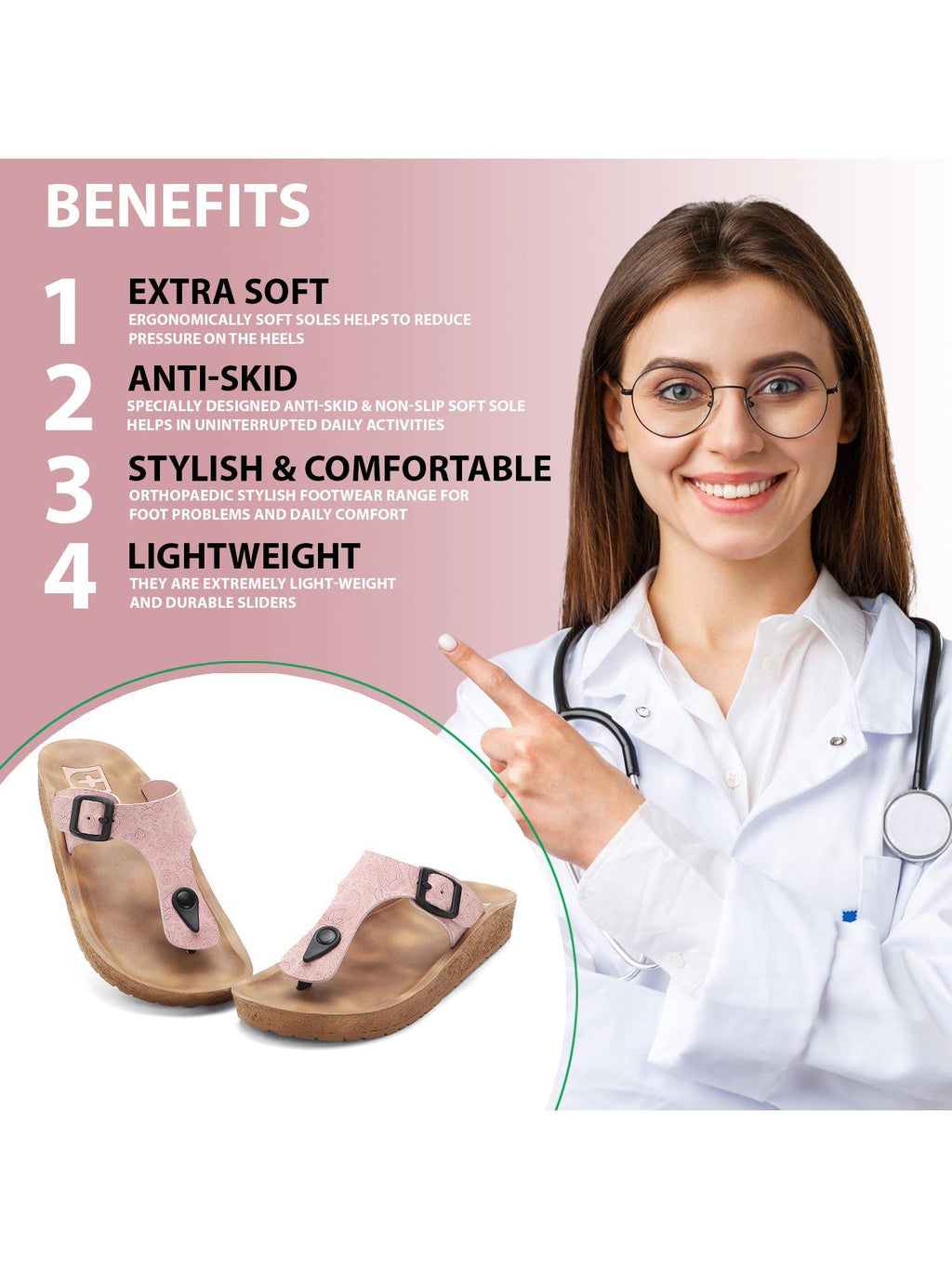 Women's Adjustable Buckle Orthopaedic Toe Ring Sandals - Peach | SD89 - view 9