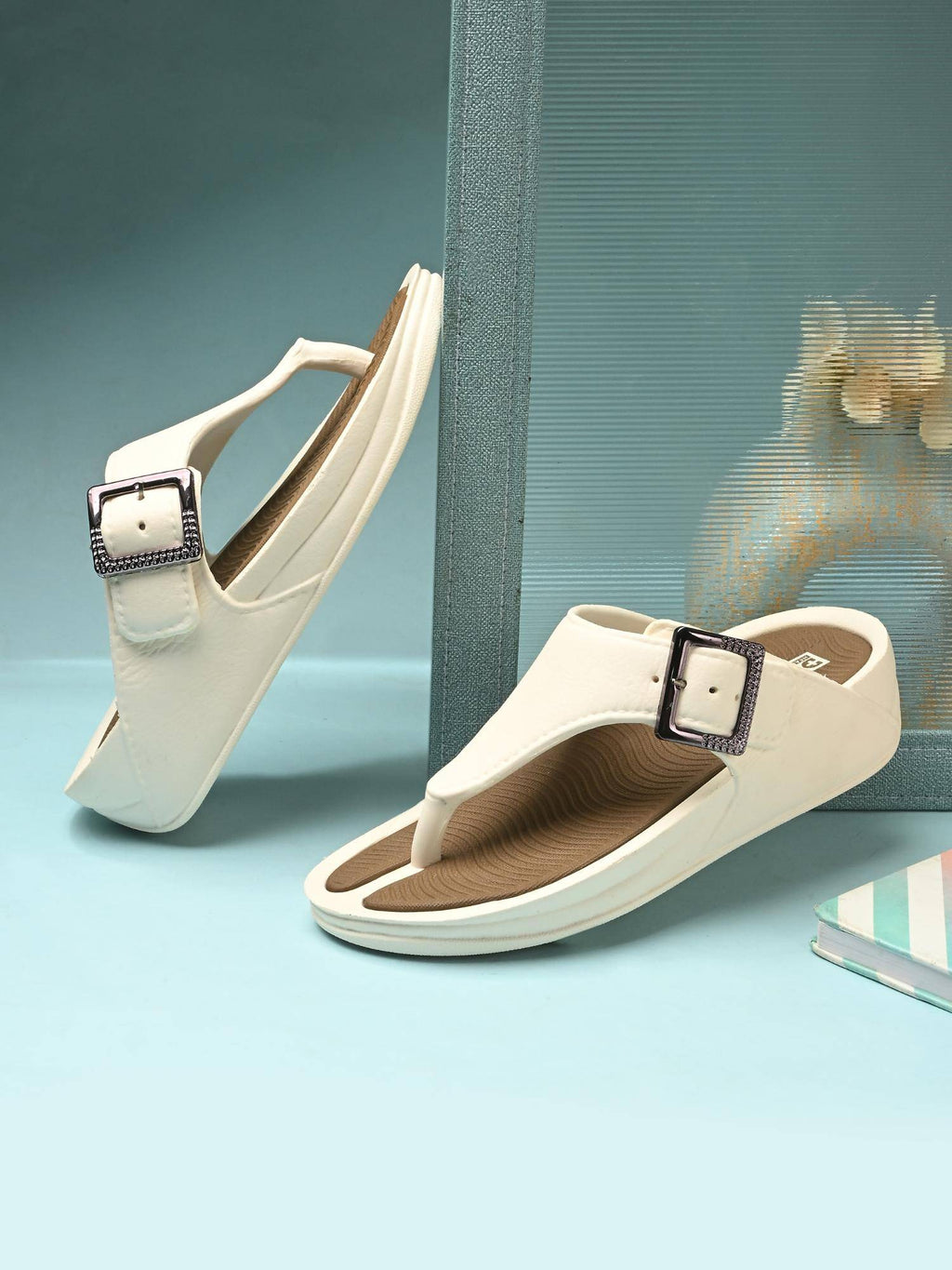 Women's Orthopaedic Toe Ring Sandals - Cream | SD89 - view 6