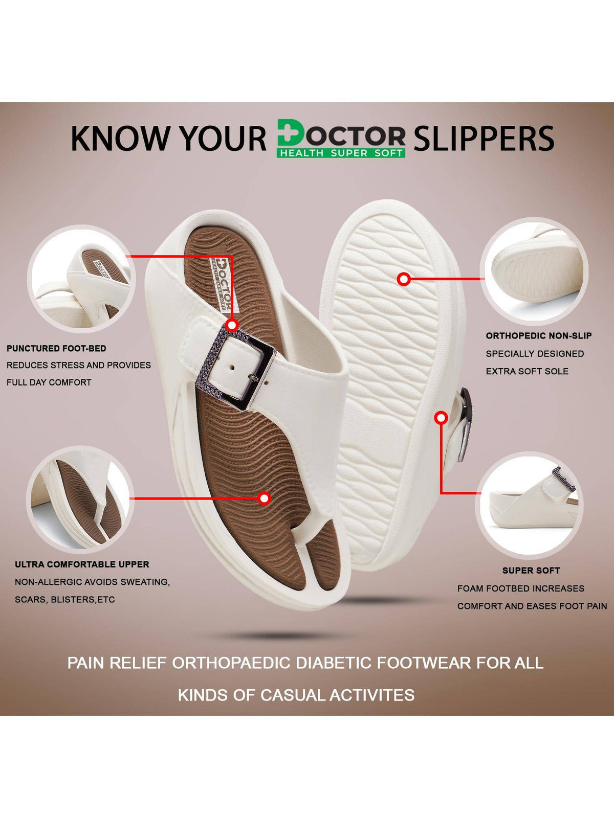 Women's Orthopaedic Toe Ring Sandals - Cream | SD89 - view 9