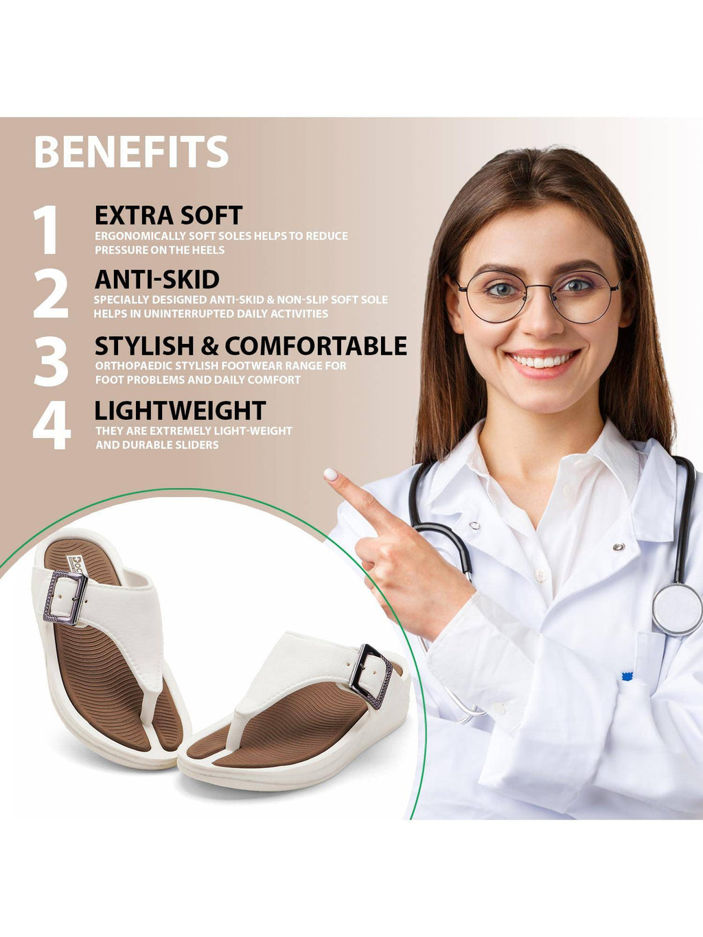 Women's Orthopaedic Toe Ring Sandals - Cream | SD89 - view 10
