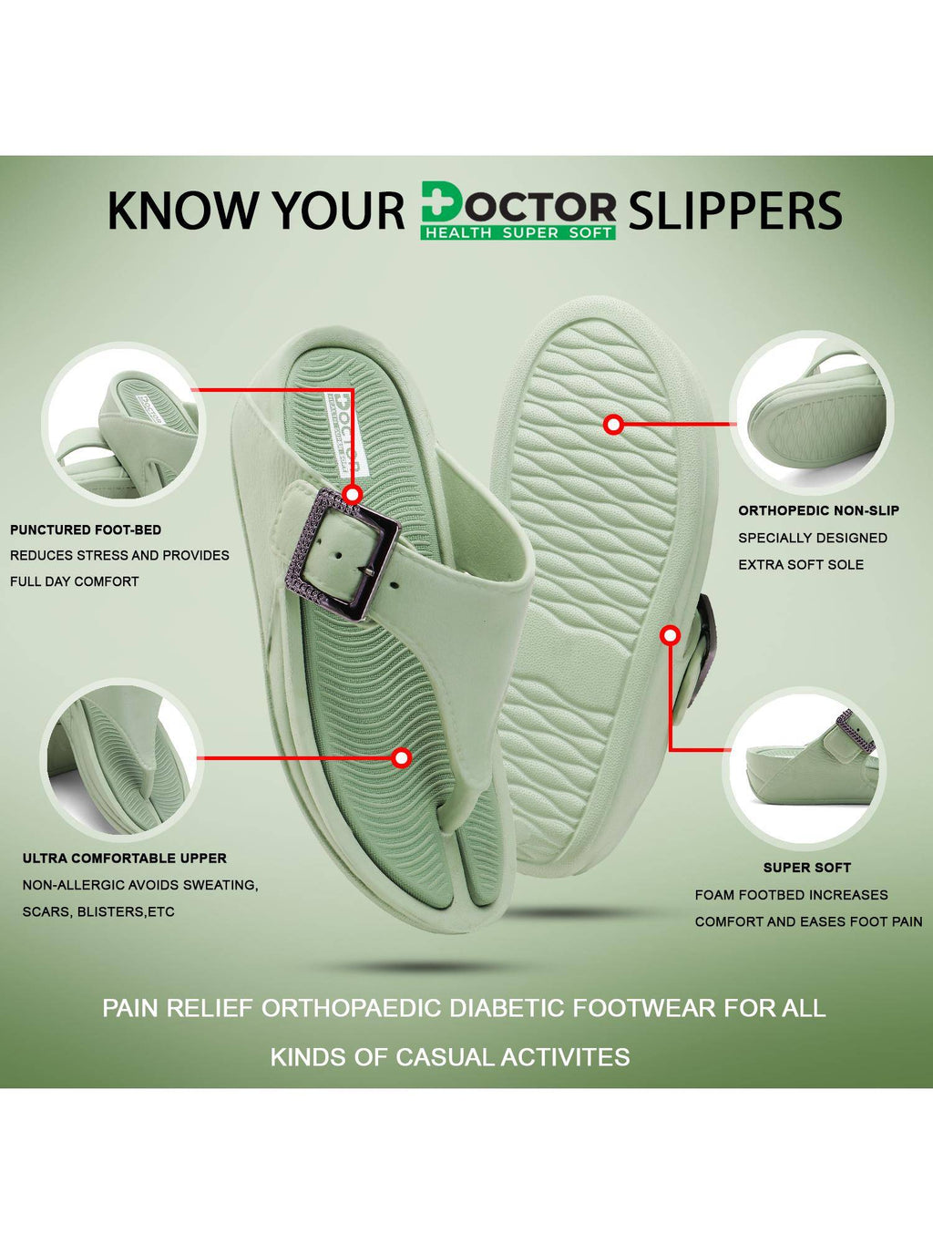 Women's Orthopaedic Toe Ring Sandals - Green | SD89 - view 9