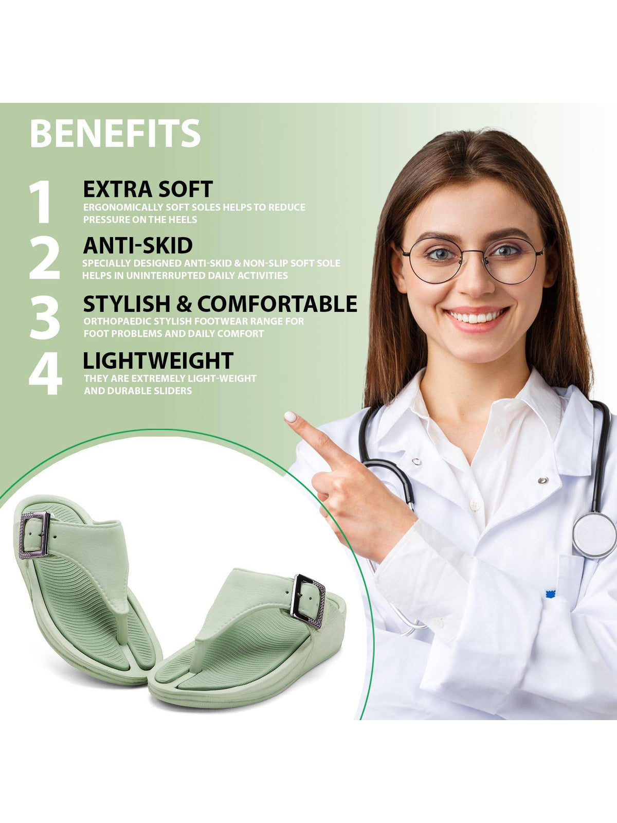 Women's Orthopaedic Toe Ring Sandals - Green | SD89 - view 10