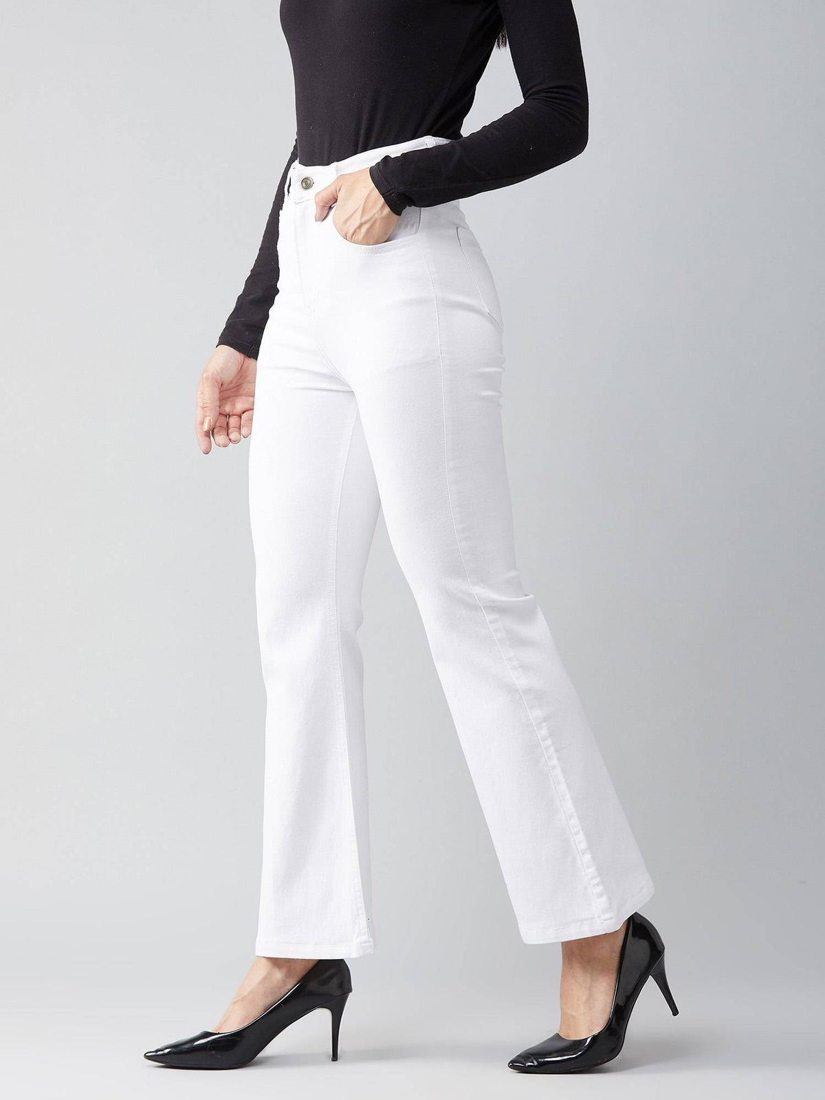 Womens White Bootcut High Rise Clean Look Regular Stretchable Denim Jeans | BT10 - view 1