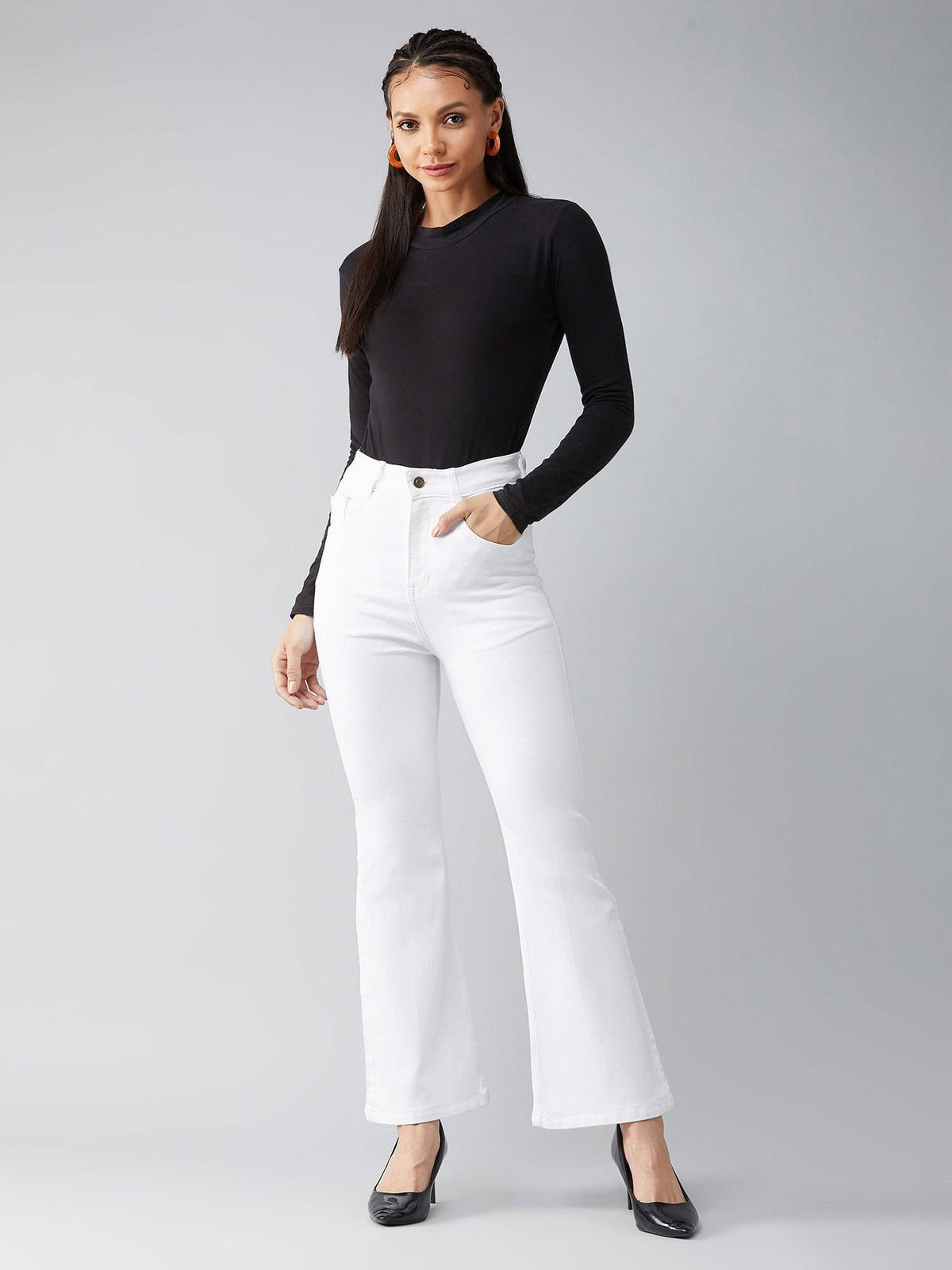Womens White Bootcut High Rise Clean Look Regular Stretchable Denim Jeans | BT10 - view 3