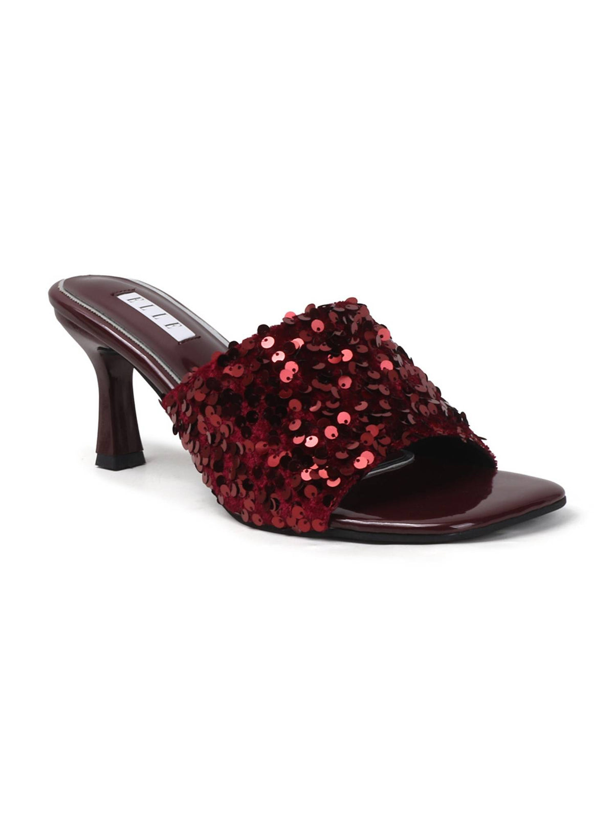 Women Maroon Sequin-Embellished Square-Toe Stilettos Heels | H78 - view 4