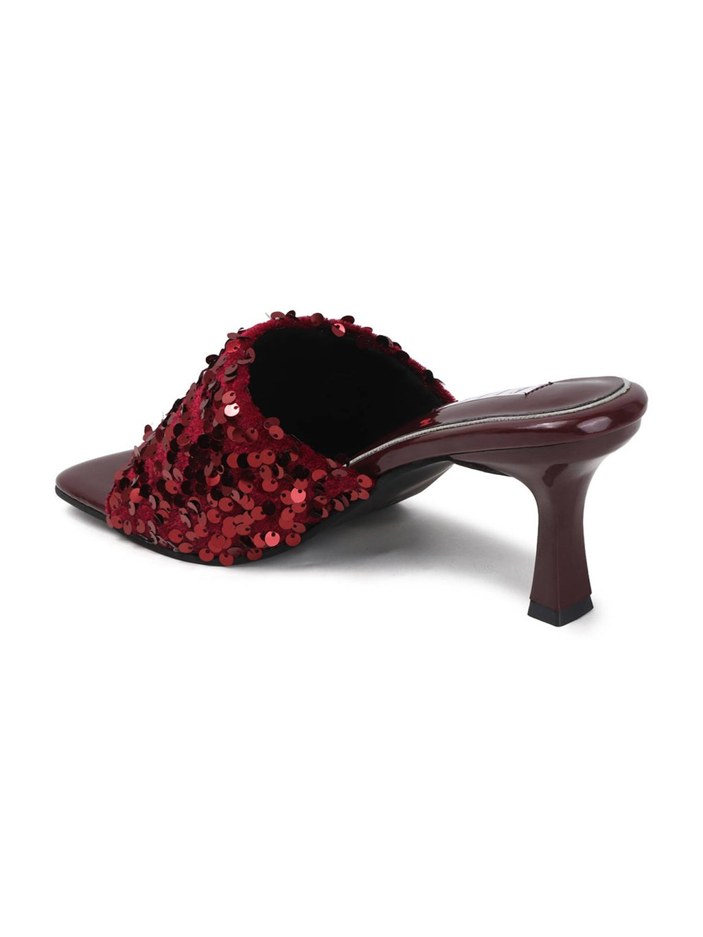 Women Maroon Sequin-Embellished Square-Toe Stilettos Heels | H78 - view 5