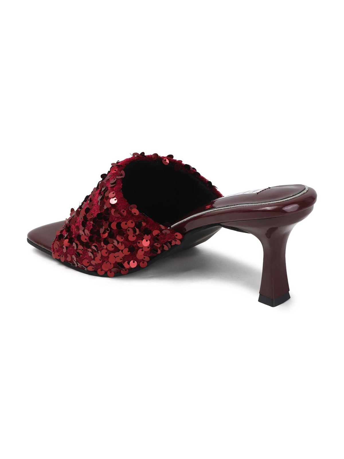 Women Maroon Sequin-Embellished Square-Toe Stilettos Heels | H78 - view 5