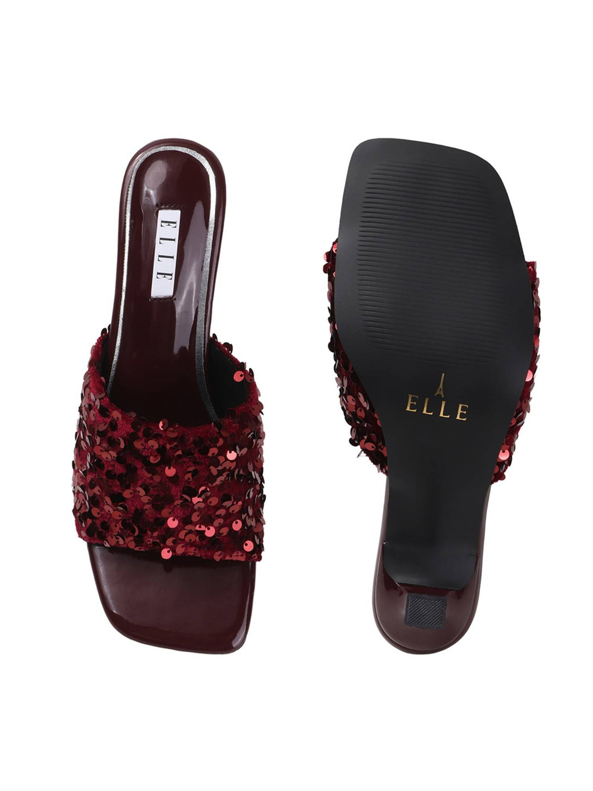 Women Maroon Sequin-Embellished Square-Toe Stilettos Heels | H78 - view 8