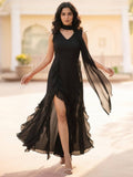 Black Chiffon Ruffled Dress | D56 - view 1