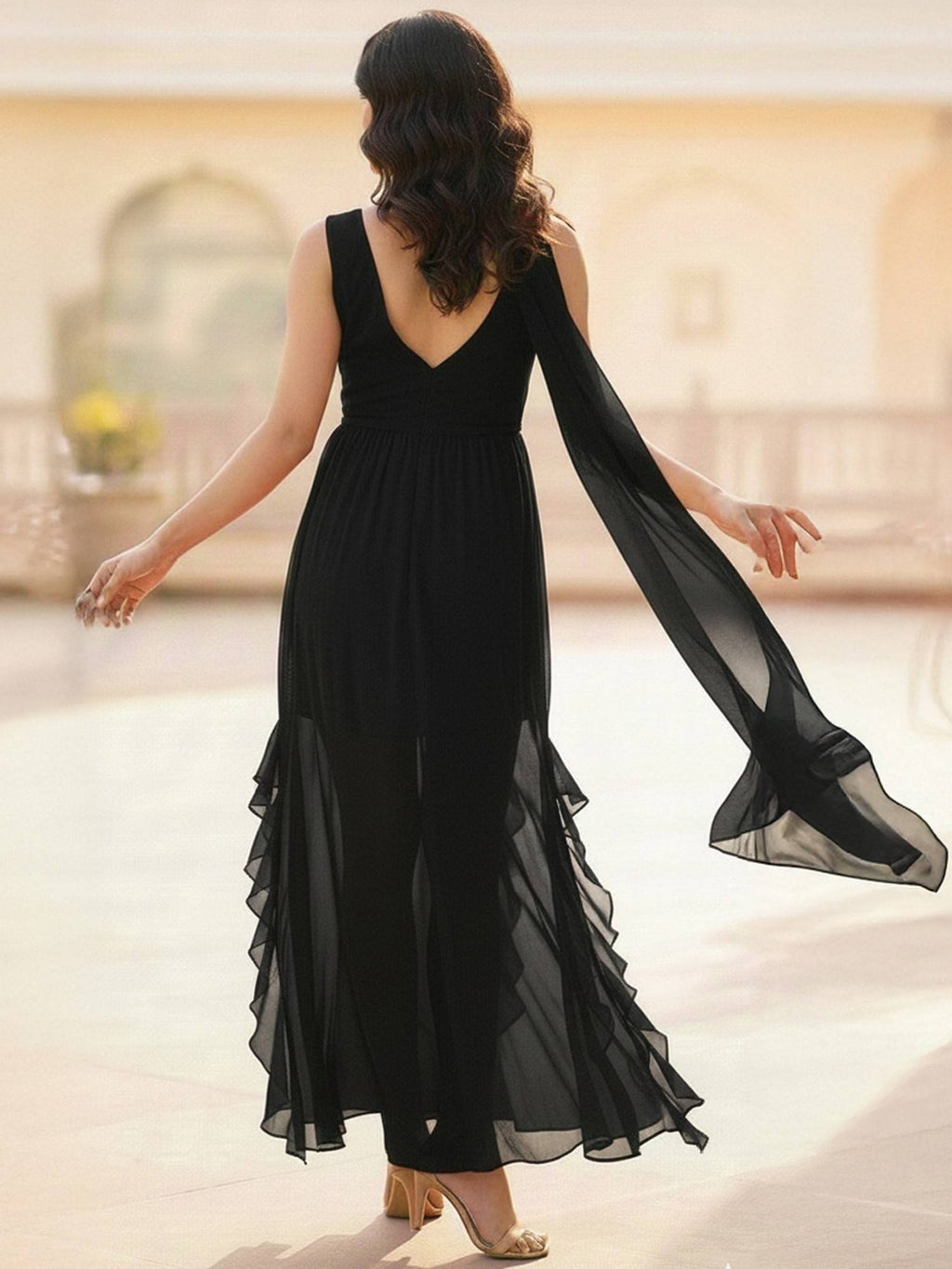 Black Chiffon Ruffled Dress | D56 - view 2