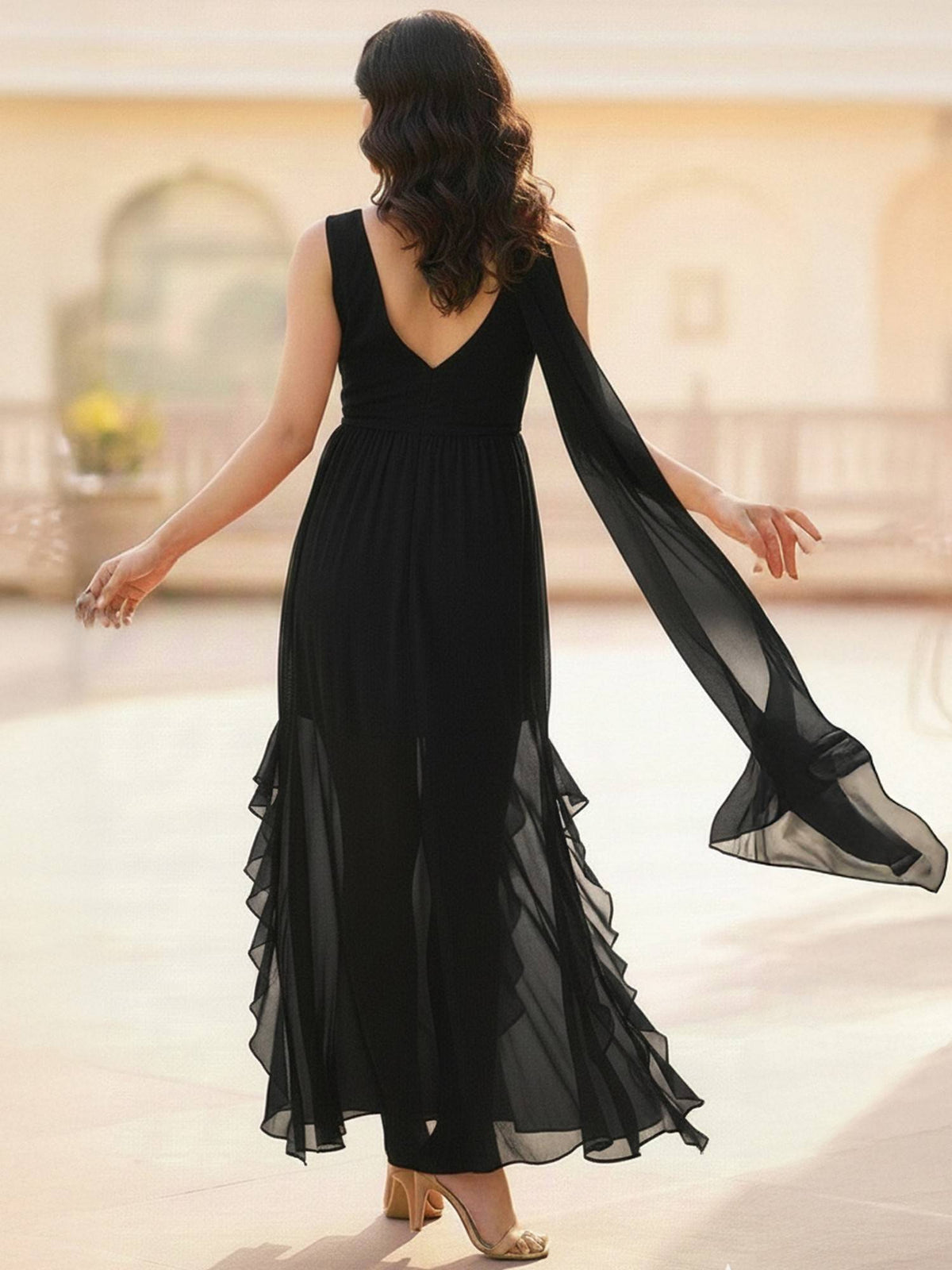 Black Chiffon Ruffled Dress | D56 - view 2