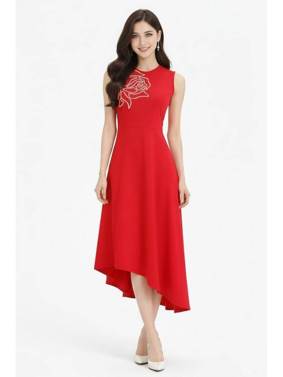 Black Embroidered Asymmetric Dress | D56 - view 9